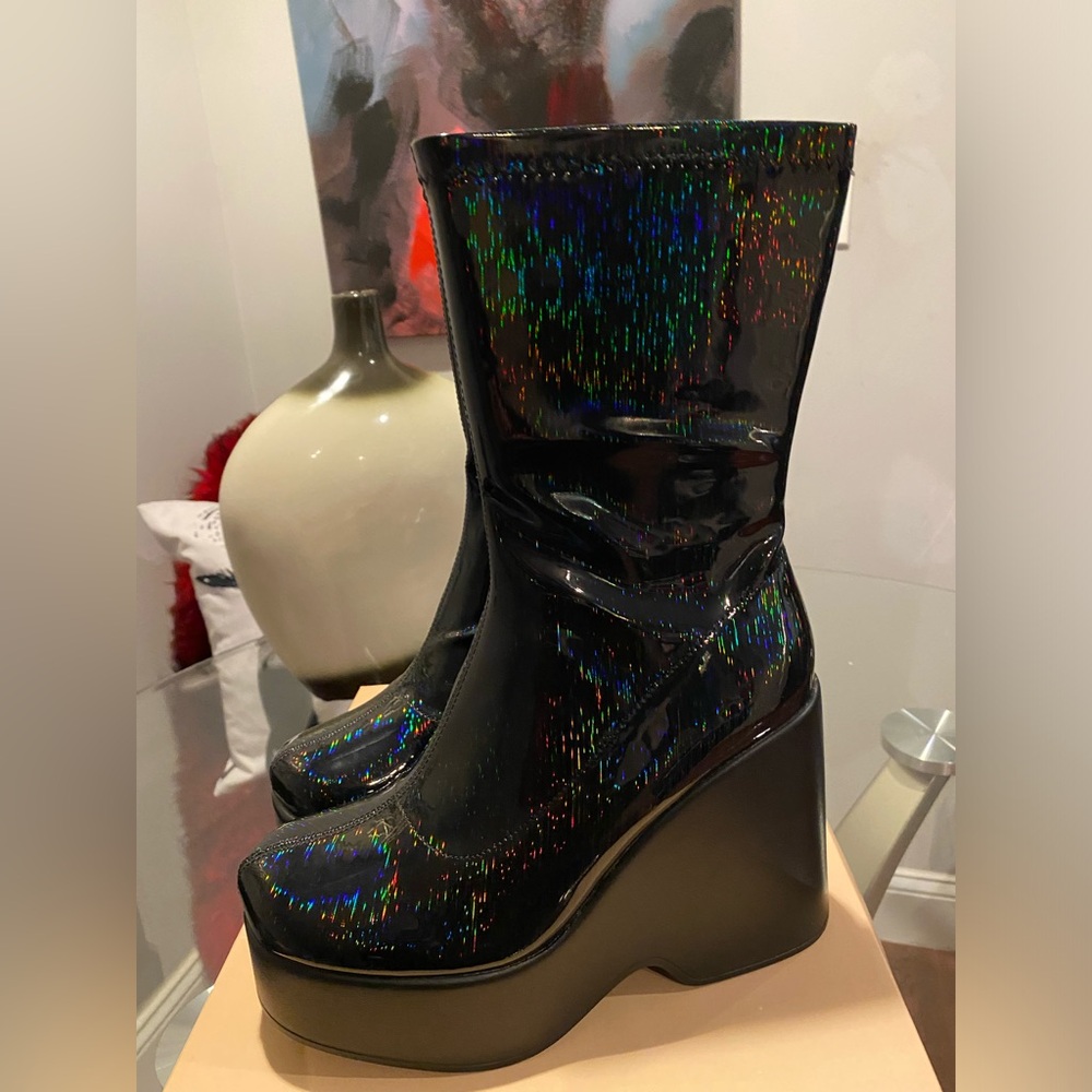 NEW Women’s Black iridescent Wedge Platform Boots sizes 6.5-10
